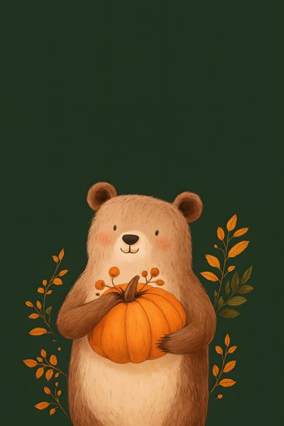 a bear holding a pumpkin in its paws Halloween Bear Iphone Cartoon Autumn, Cute Turkey, Autumn Cartoon, Thanksgiving, dark slate gray