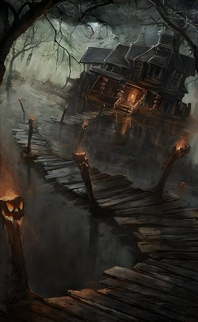 an image of a creepy house in the woods with fire coming out of its mouth Halloween Swamp Photo Halloween, Image Halloween, Art Noir, Fantasy Places, dark slate gray