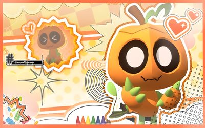 an image of a cartoon character with many different things in the background and on it's face Halloween Dandys World Gourdy Dw, Gourdy Pc, Dandy World Background, Dandy World Banner, khaki