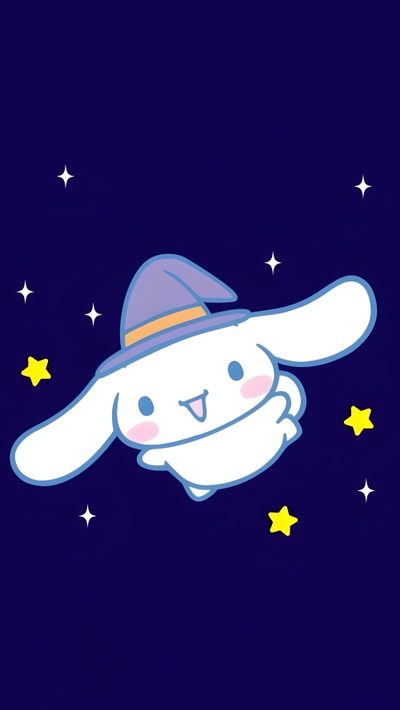 a cartoon bunny with a hat and stars in the background Happy Halloween Cinnamoroll Halloween Hello Kitty Halloween, Accel World, Dark Kawaii, midnight blue