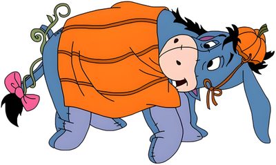 an elephant dressed as winnie the pooh with a scarf around it's neck Eeyore Halloween Halloween Pooh, Eeyore Pumpkin Painting, Eeyore Thanksgiving, Eeyore Pumpkin, light pink