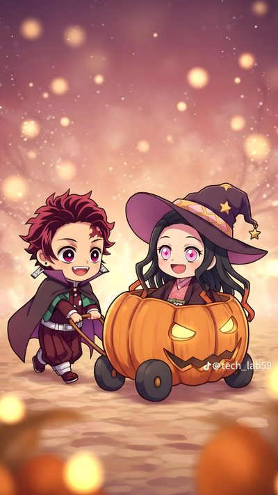 two children dressed up as witches and pumpkins Halloween Demon Slayer Demon Slayer, Anime Demon, Sonic, Anime, Dibujos Bonitos, Halloween, indian red