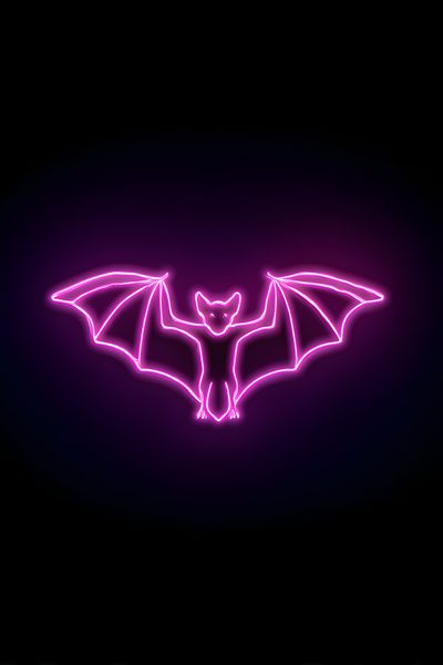 a neon purple bat on a black background Neon Purple Halloween Backgrounds For Your Phone, Halloween Iphone, Glowing Art, Backgrounds Phone, black