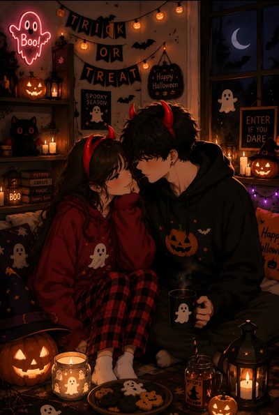 two people sitting on a couch next to each other with pumpkins and candles around them Halloween Couple Iphone Autumn Magic, Couple Halloween, Autumn Aesthetic, Halloween, black