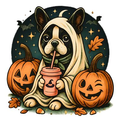 a dog drinking from a cup with pumpkins around it Halloween Boston Terrier Channing Tatum, Badge Reel, Dog Design, Cricut, Halloween, Dogs, sandy brown
