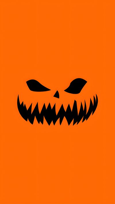 an orange background with a black and white pumpkin face Funny Halloween Pumpkin Halloween/fall Phone Background, Halloween Face, Pumpkin Face, orange red