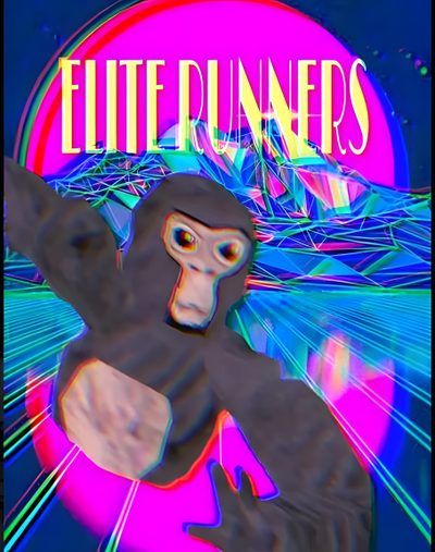 an image of a monkey with the words future runners on it Gorilla Tag Halloween Gtag Poster, Gtag Art, Gtag Vmt, Gorilla Gtag Pfp, Gorilla Tag Pfp Vr, dark slate blue