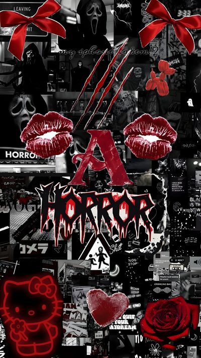 a collage of images with red lipstick and fangs on them, including an image of a Y2k Halloween Scream Scream Red, Edgy Aesthetic, Scary, 2011, Edgy Laptop, Horror Movie, black