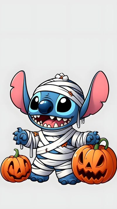 stitcher from stitchers is dressed up as a halloween character with two jack - o'- lantern pumpkins Halloween Stitch Disney Halloween Backgrounds, Disney Clipart, Friend Challenges, gainsboro
