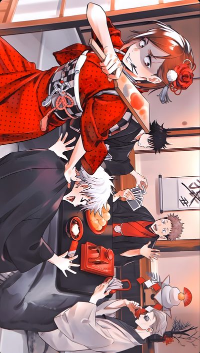 two anime characters are standing in an office Jujustu Kaisen Halloween 1920x1080 Jjk Christmas, Jujutsu Kaisen Christmas, Jujutsu Kaisen For Pc, indian red