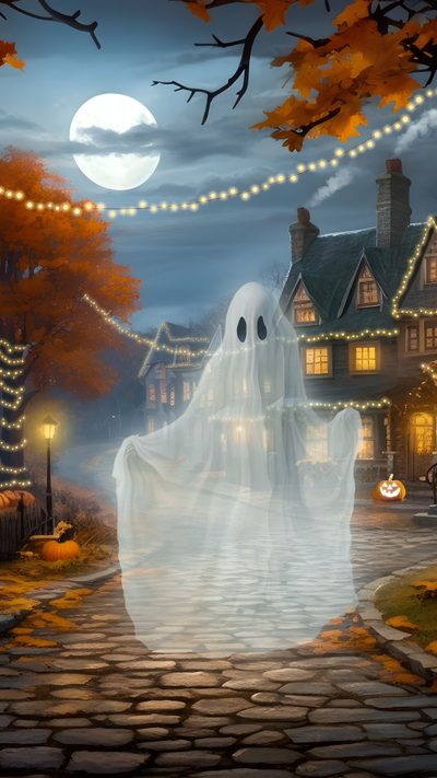 a halloween scene with a ghost and pumpkins Halloween Live Halloween Spirit, Halloween Pictures Background, Halloween Is Coming, dim gray