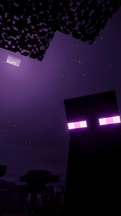an image of a dark room with purple lights on the ceiling and some buildings in the background Minecraft Halloween Og Mobile Games, Minecraft Watch, Enderman Phone, Boys Mobile, Minecraft Iphone, black