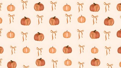 a pattern with pumpkins and bows on a pink background that is drawn in watercolor Pumpkin Preppy Halloween Fall Aesthetic Background Computer, Thanksgiving Mac, Pumpkin With Bows, linen