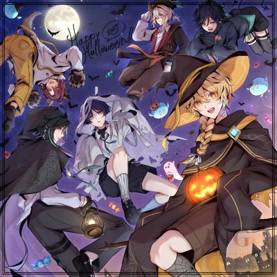 an image of some anime characters with pumpkins and witches in the sky behind them Genshin Impact Halloween Twin Brothers, Elemental Powers, Memorable Moments, Fantasy World, dim gray