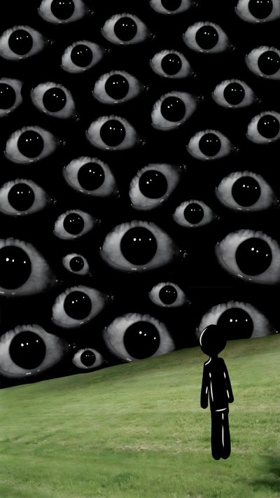 a black and white photo of a person standing in front of an eye pattern Weirdcore Halloween Doomcore Aesthetic, Dreamcore Black, Creepy, Weirdcore Iphone, Creepy Eyeball,