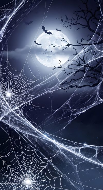 an image of a spider web with a full moon in the background Halloween Spider Webs Creepy Spider Web Background, Spider Webs, Angel Statues, dark slate gray