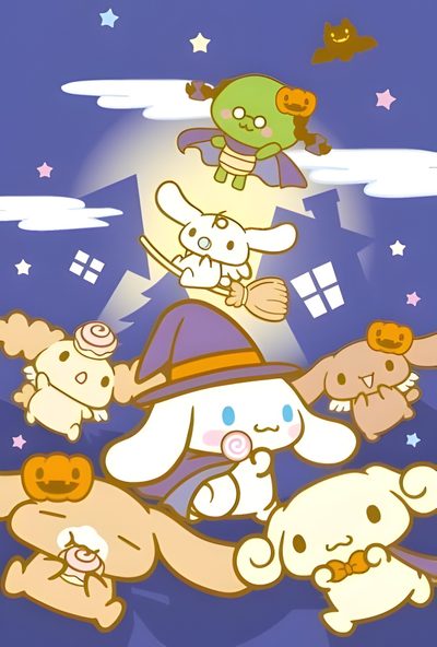 some cartoon animals are flying in the sky Happy Halloween Cinnamoroll Halloween Cinnamoroll Fall, Cinnamoroll Halloween, Cinnamoroll In A Pumpkin, light slate gray