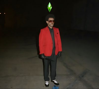 a man in a red jacket and black hat standing on a skateboard at night The Weeknd Halloween Cute The Weeknd Pics, The Weeknd Cute Pics, The Weekend Red Suit, black