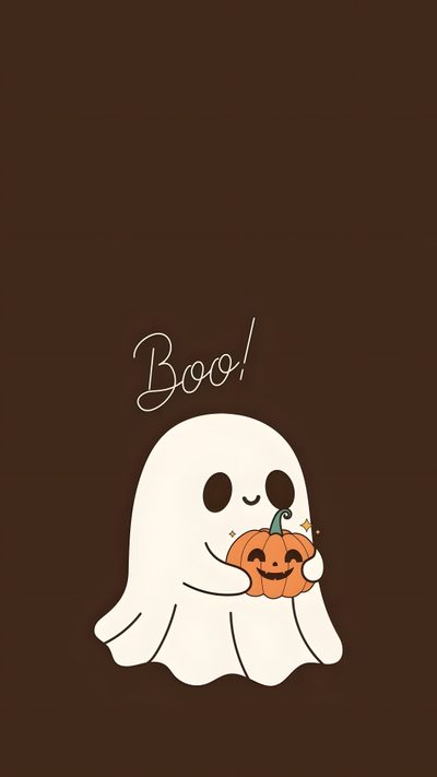 a ghost holding a pumpkin with boo on it's face and the word boo written in Cute Halloween Boo Simple Halloween, Halloween Simple, Cute Cat Fall Background, dark slate gray