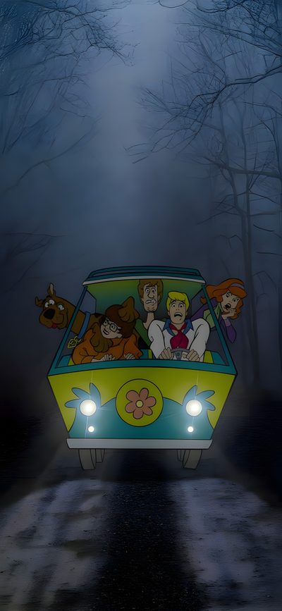 an animated car driving down a road at night Scooby Doo Halloween Iphone Scooby Doo Pictures, Monster High Barbies, Scooby Doo Mystery Inc, dark slate gray