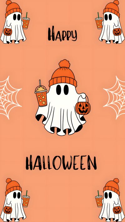 an orange halloween background with ghostes and pumpkins Halloween Snapchat Halloween Chic, Spooky Halloween Pictures, Halloween Kürbis Schnitzen, dark salmon