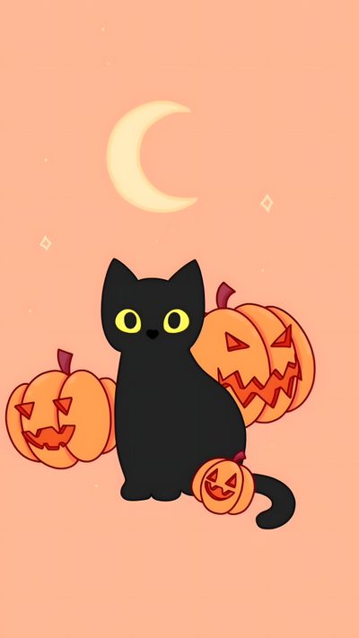 a black cat sitting next to two jack - o'- lanterns on a pink background Halloween Cat Gif Spooky Cat Gif, Aesthetic Gif, Halloween Art, Pumpkin Carving, Fall Trends, burlywood