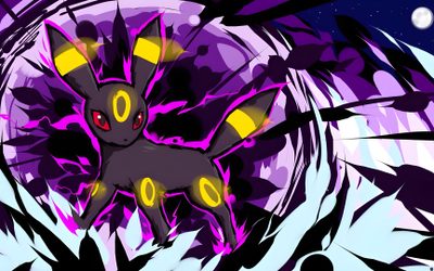 a black cat with yellow eyes is in the middle of purple and blue swirls Umbreon Halloween 1920x1080 Umbreon Powers, Umbreon Dark Pulse, Umbreon Aura, Umbreon Rage, indigo