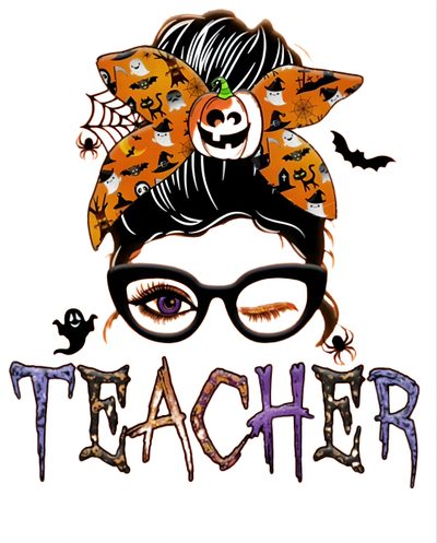 a woman wearing glasses and a pumpkin hat with the word teacher written on her forehead Halloween Teacher Halloween Drawings For Teachers, Teacher Assistant Png, Halloween Teacher, white