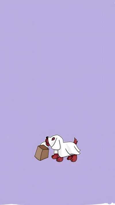 a white dog carrying a brown box in its paws on a purple background with the words, Clifford Halloween Clifford The Big Red Dog, Clifford Background, Clifford Halloween, light steel blue