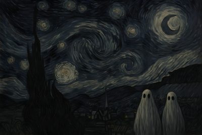 two ghostly people standing in front of a starry night Halloween Starry Night Ghostly Halloween, Halloween Ghost Background, Halloween Ghost Background Hd, black