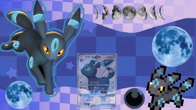 an image of some type of animal with moon phases in the back ground and on top of it Umbreon Halloween 1920x1080 Umbreon X Leafeon, Umbreon Banner, Shiny Umbreon, Eevee Evolutions, steel blue