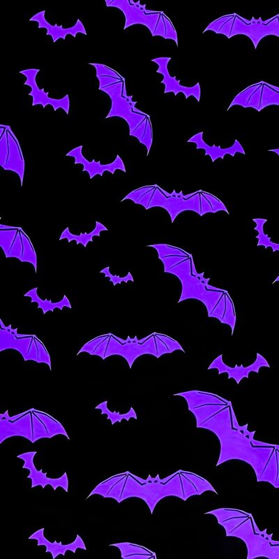 purple bats flying in the night sky Halloween Purple Bat Halloween Iphone Backgrounds, Neon Backgrounds, Goth, Halloween Backdrop, black