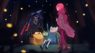 three cartoon characters are standing in the dark Halloween Adventure Time Adventure Time Campfire, Adventure Time 1080p, Adventure Time 4k, black