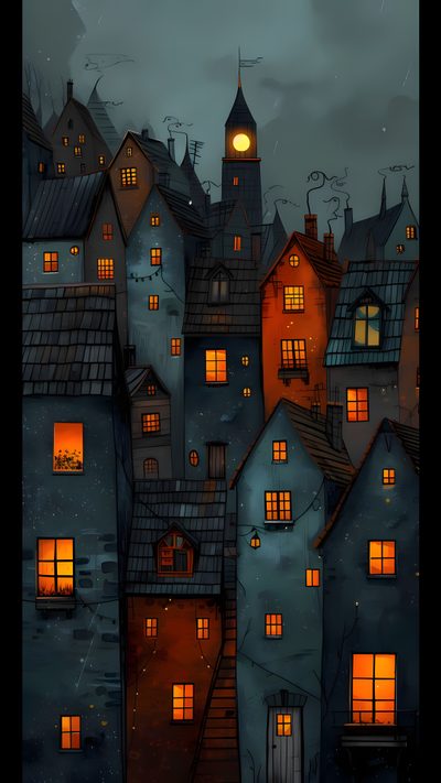 an image of a city at night with the moon in the sky and buildings lit up Iphone Halloween Iphone 4k Pastel, Fondos De Pantalla Hd Para Iphone, Tableaux Paysage, Cool Art, black