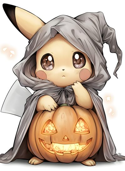 a cute little bunny sitting on top of a pumpkin Pikachu Halloween Pichu, Pikachu Iphone, Cute Halloween Pikachu, Halloween Pikachu Art, tan