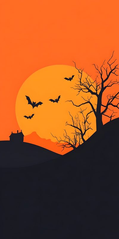 an orange sunset with bats flying in the sky Halloween Vector Halloween Background Easy, Halloween Design, Halloween Background Spooky, tomato