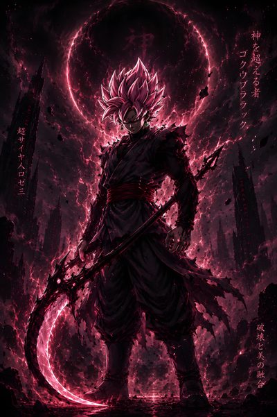 an anime character standing in the middle of a dark city with red lights around him Goku Black Halloween 4k Goku, Goku Black Fan Art, Black Goku, Naruto And Sasuke, Goku Black,