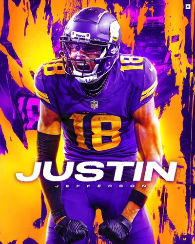 a football player in purple and yellow uniform with the name of the team on it Justin Jefferson Halloween Justin Jefferson Fan Art, Justin Jefferson Art, Justin Jefferson, brown