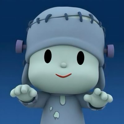 a cartoon character wearing a baseball cap and holding his hands up to the side with one hand Pocoyo Halloween Pocoyo Cosplay, Pocoyo Black, Pocoyo Pfp Gif, Cute Pocoyo Pfp, Pocoyo Pfp, dark slate blue