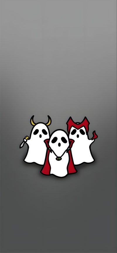 three white ghost with red capes and horns on their heads, standing next to each other Marvel Halloween Iphone Ghost Spidey, Marvel Zombies Phone, Ghost Marvel Logo, Marvel Ghost, gray