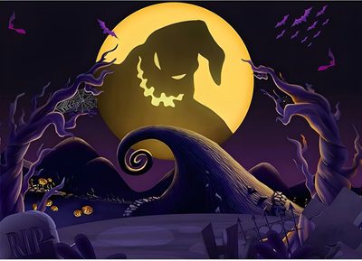 a painting of a halloween scene with pumpkins and bats Halloween Jack Skellington Oogie Boogie Halloween Background, Nightmare Before Christmas Oogie Boogie Background, Nightmare Before Christmas Laptop Backgrounds, black
