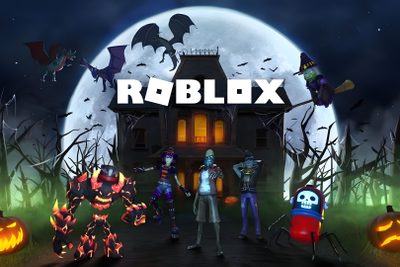 an animated halloween scene with pumpkins, jack - o - lanternes and monsters Halloween Roblox Roblox Halloween Background, Roblox Halloween Logo, Roblox Xbox Background, dark slate gray