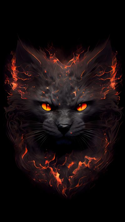 a black cat with orange eyes and flames Halloween Fiery Felines-black Custom Fire Animals, Fiery Cat, Flaming Cat, Fire Cool Panther,