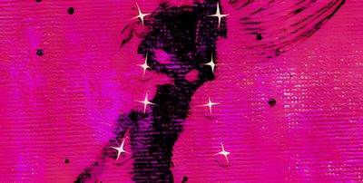 an abstract painting of a woman with stars on her head and hair blowing in the wind Pink Halloween Gif Anim Gif, Animated Banners, Charmmy Kitty, Catty Noir, Cute Headers, medium violet red