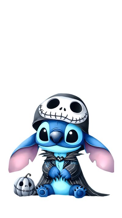 a cartoon character sitting on top of a white floor Stitch Halloween Theme Cartoon Stitch As Jack Skellington, Stitch Halloween Drawing, Stitch Dressed As Jack Skellington Drawing, white