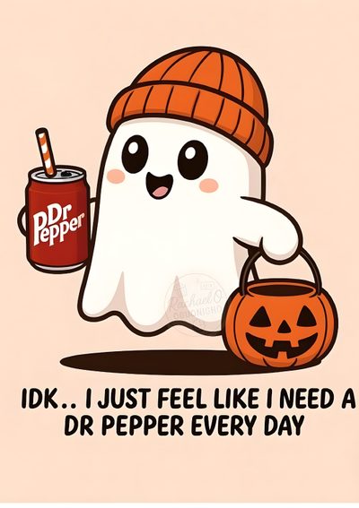 a cartoon ghost with a can of dr pepper in it's hand, holding a pumpkin Dr Pepper Halloween Dr Pepper Pumpkin, Drpepper, Dr Pepper Character, Doctor Pepper Cartoon, bisque