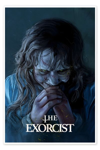 the exorcist movie poster with an evil woman holding her hands to her mouth Exorcist Halloween The Exorcist Poster 4k, Exorcist 2 Poster, Exorcist 2 Poster Printable, dark slate gray