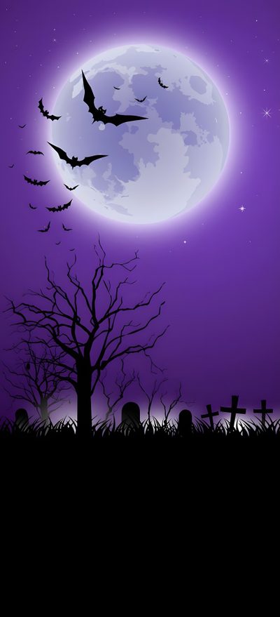 a full moon with bats flying in the sky over a graveyard and cemetery tombstones Halloween Bat Moon Purple Large Purple Spooky Halloween Background, Spooky Purple For Halloween, Purple And Blue Halloween Background,