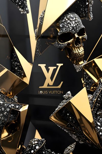 the louis vuitton skull is surrounded by gold and silver diamonds, which are scattered around it Louis Vuitton Halloween Iphone Vuitton, Lv Louis Vuitton, Louis Vuitton Skull, Image Louis Vuitton, black