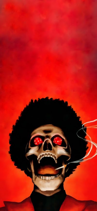 an image of a skeleton with red eyes on it's face and hair blowing in the wind The Weeknd Halloween The Weeknd Album Cover, Aesthetic The Weeknd Art, The Weeknd After Hours Art, firebrick